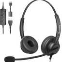 Arama Headset wtih Mic, Headset with Microphone for PC, USB Headset with Noise Canceling Microphone for Laptop, Wired Computer Headset with Mute for Home Office Online Class Skype Zoom Meetings (A602-Dual)