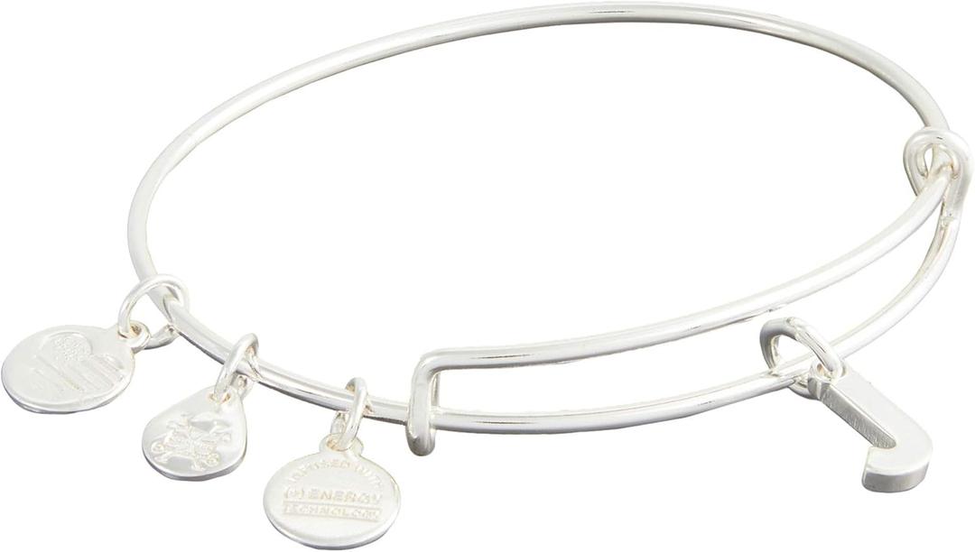 Alex and Ani Expandable Bangle for Women, Initials A to Z Letter Charms, Shiny Finish, 2 to 3.5 in (Silver)