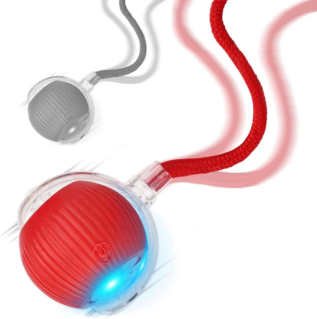 Goosheep 2025 New 2Pack Cat Ball Kitten Toys for Indoor Interactive Kitty Ball Toy Speedy Tail 360 Automatic Rolling for Dog, Cat(Red Grey)