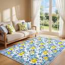 SATINIOR Lemon Area Rugs 5x7 Feet Summer Area Kitchen Rugs Blue and Yellow Lemon Textured Carpet Home Decorations Non Slip Washable Mat Carpet for Living Room Entryway Bedroom Laundry Room Indoor