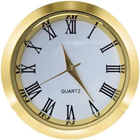 HILLHOME Mini Clock Insert 1-1/2 Inch (37 mm) Round Quartz Movement Miniature Clock White Face Gold Tone Bezel Roman Numerals Fit 35 mm Diameter Hole