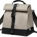 SUNNY BIRD Insulated Lunch Bag Rolltop Lunch Box Tote Bag for Women, Men, Adults and Teens (Grey and black)