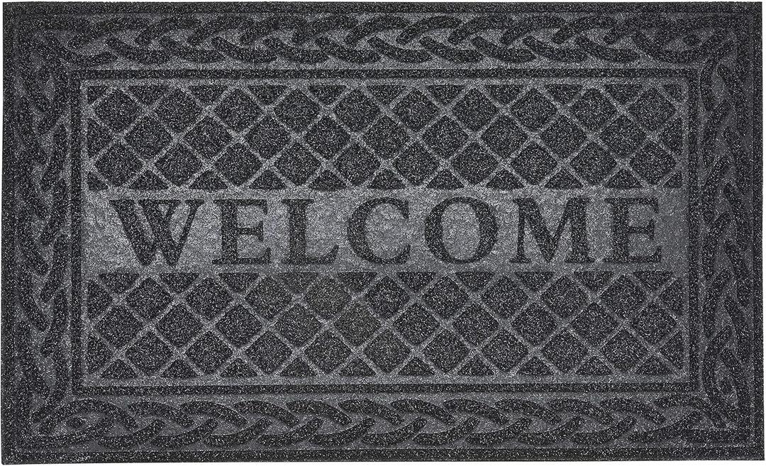 Superio Non-Slip Welcome Doormat for Entrance, Indoor/Outdoor Door Mat, Waterproof, Easy Clean, Low Pile Mats for Entry, Garage, Patio, High Traffic Areas, Natural Lattice Coir, 18"x30" (Black)