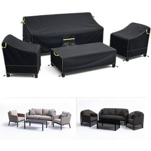 GARPROVM 4 Piece Patio Furniture Covers, Outdoor Furniture Covers Waterproof 420D Oxford Fabric Patio Set Cover for Loveseat Chairs Table, Black