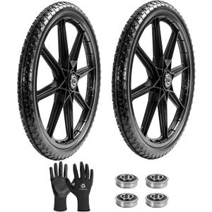 (2-Pack) 20" Flat Free Cart Wheels, 20x2 Solid Rubber Wheels for Rubbermaid Garden Carts, 3/4" & 5/8" Bearing, 2.5" Hub Length, Black