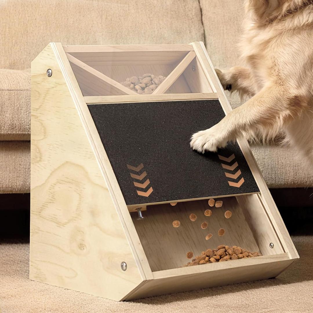 Dog Nail Scratch Board: Wooden Dog Scratch Pad for Nails with 2pcs Replaceable Sandpaper, Quiet Dog Nail File Board & Nail File Toy, Interactive Scratch Board for Dogs with Treat Box