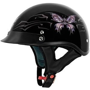 VCAN Cruiser Intricate Butterfly Motorcycle Half Helmet, (Gloss Black, Medium)