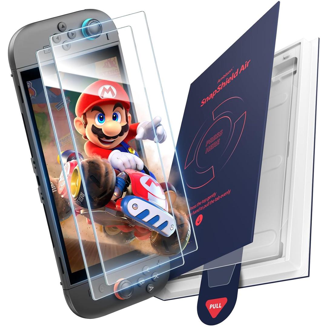 Ambison for Nintendo Switch 2 Screen Protector 2025 [0 Bubbles] Auto Alignment Kit Switch2 Screen Protector Tempered Glass [5X Stronger Durable] Full Coverage Nintendo Switch 2 Accessories, 2 Pack