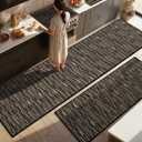 Kitchen Rugs Sets of 2-Non Slip Kitchen Mats for Floor-Thick Stain Resistant Vintage Kitchen Floor Mat Runner Carpet for Hallways Entryway Laundry Room WashableBlack 24"x79"+20"x47"