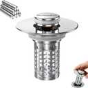 2 x Bathroom Sink Drain Strainer, Stainless Steel Pop-up Strainer Basket Hair Catcher with Removable Basket, Brass Bullet Core, Universal Fit 1.1-2.36 Inch (1PCS)