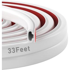 Weather Stripping Door Seal Strip, Self-Adhesive Door Weather Stripping Strip, Soundproof D Shape Waterproof Weatherstripping for Door Frame Windows Insulation (33ft, White)