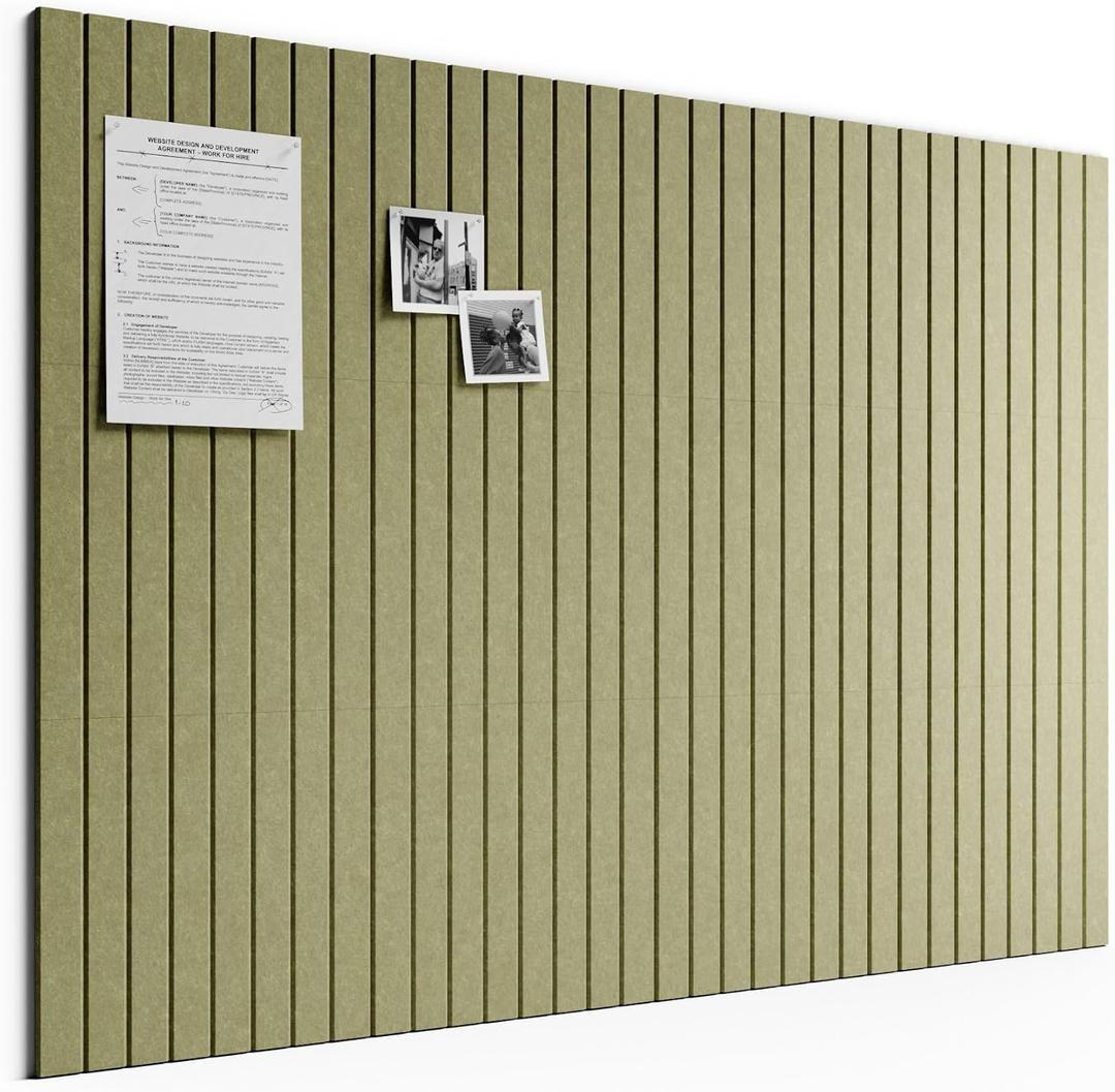 Bumusty Large Cork Board Alternative-48 x 36" Felt Bulletin Board Tiles, with 30 Pushpins, 70 Adhesive Tabs, Fine-Stripe 12-Pack, Cork Boards for Office Push Pin Board Felt Board-Olive Green