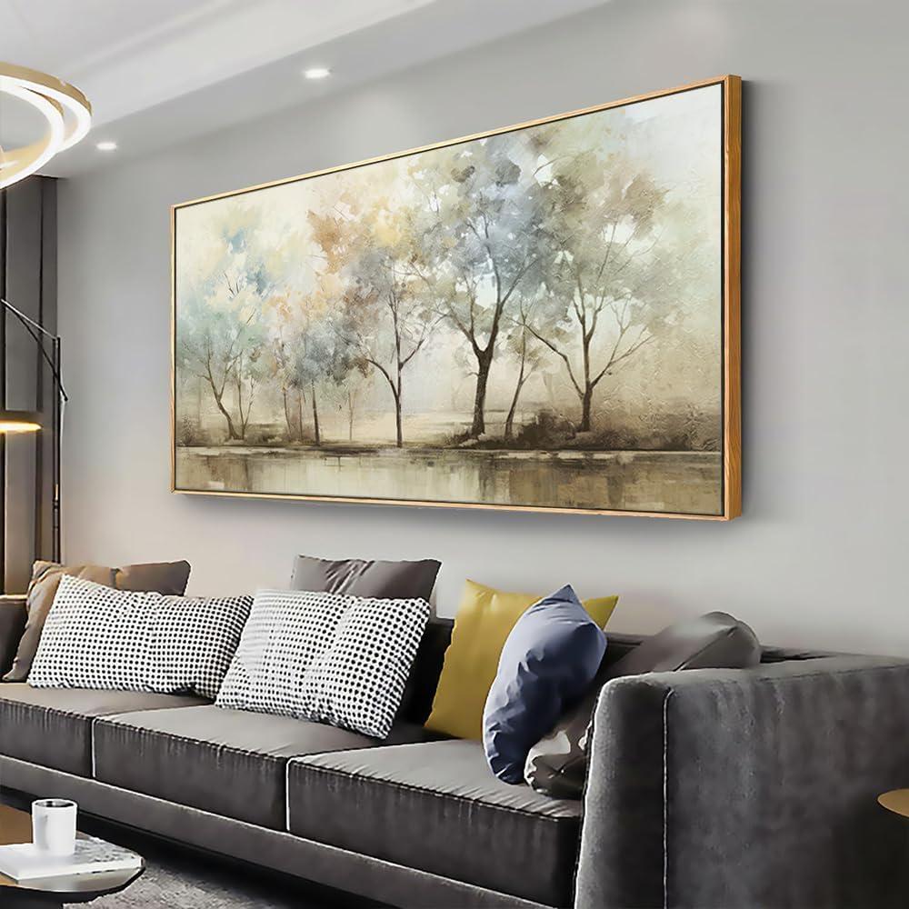 VHMING Abstract Wall Art Artwork Retro Trees Pictures Decor Canvas Painting Framed Ready to Hang Living Room Bedroom and Office Wall Decor 24x48 Inch (24L" x 48W", Light Color)