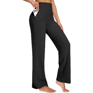 Laite Hebe Wide Leg Pants for Women Loose Yoga Pants with Pockets Petite/Regular/Tall Stretch Casual Lounge Pants (Black, S)