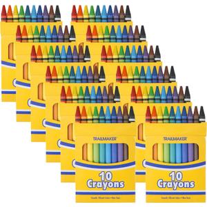 Trail maker 12 Pack Crayons - Wholesale Bright Wax Coloring Crayons in Bulk, 10 Per Box, 12 Box Bundle Art Set