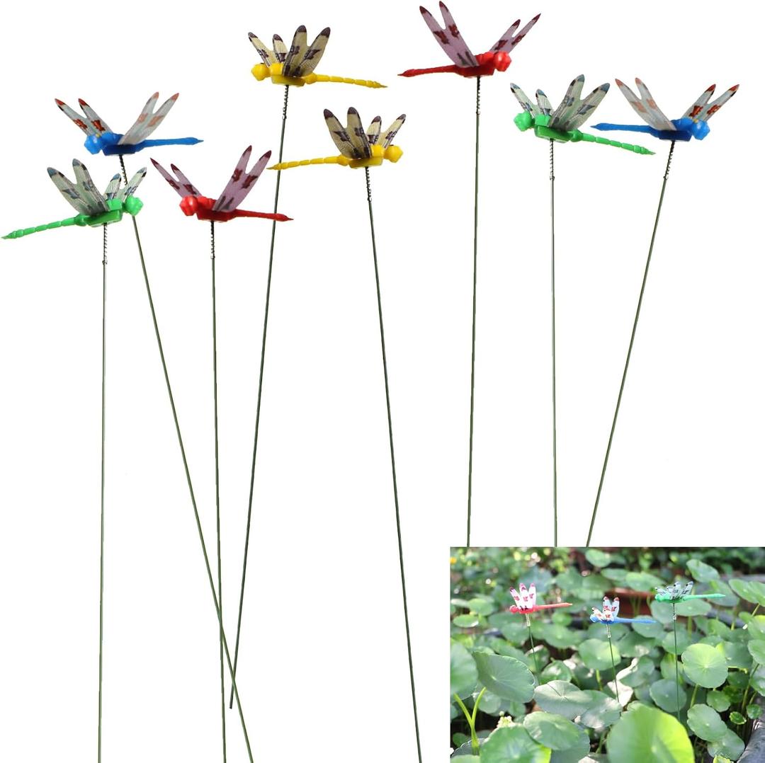 24 Pieces 3D Dragonfly Garden Decor Realistic Dragonfly Garden Stakes Dragonflies Gardening Decoration Insert Plaque Patio Garden Decoration, 4 Colors