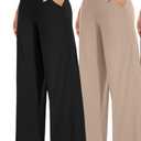 NEW YOUNG 2 Pack Women's Wide Leg Pants with Pockets High Waist Loose Sweatpants Casual Lounge Yoga Workout Palazzo, M