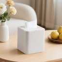 Square Linen Tissue Box Cover with Magnetic Closure, Modern PU Leather Tissue Box Holder for Bathroom Vanity NightStands Bedroom Office Desk, Stylish Cube Tissue Holder