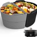 Silicone Slow Cooker Liners Compatible With Crock Pot 6-8 QT,Slow Cooker Divider Allows Cooking Two Different Meals At Once Time, Reusable Silicone Divider Insert, Dishwasher Safe, BPA Free. (Black gray)
