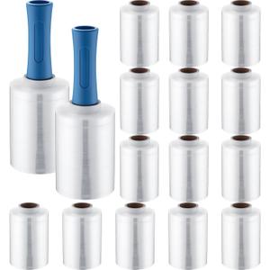 Jutom 16 Pcs Mini Stretch Film Industrial Shrink Wrap Roll Plastic Film for Moving 2 Handles 5" x 1000 ft Pallet Wrap Packaging Self Adhering Shipping for Moving Furniture Packing (Clear,Blue)
