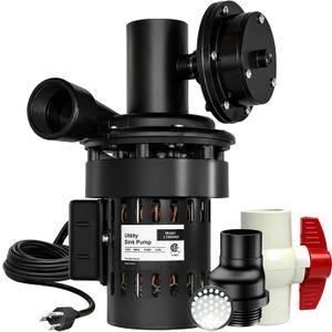 Automatic Utility Sink Pump 1/3 HP Directly Installed Under Sink, Gravity-free Drainage utility pumps for Laundry & Basement, Drain Screen, Check Valve and Ball Valve(115V)