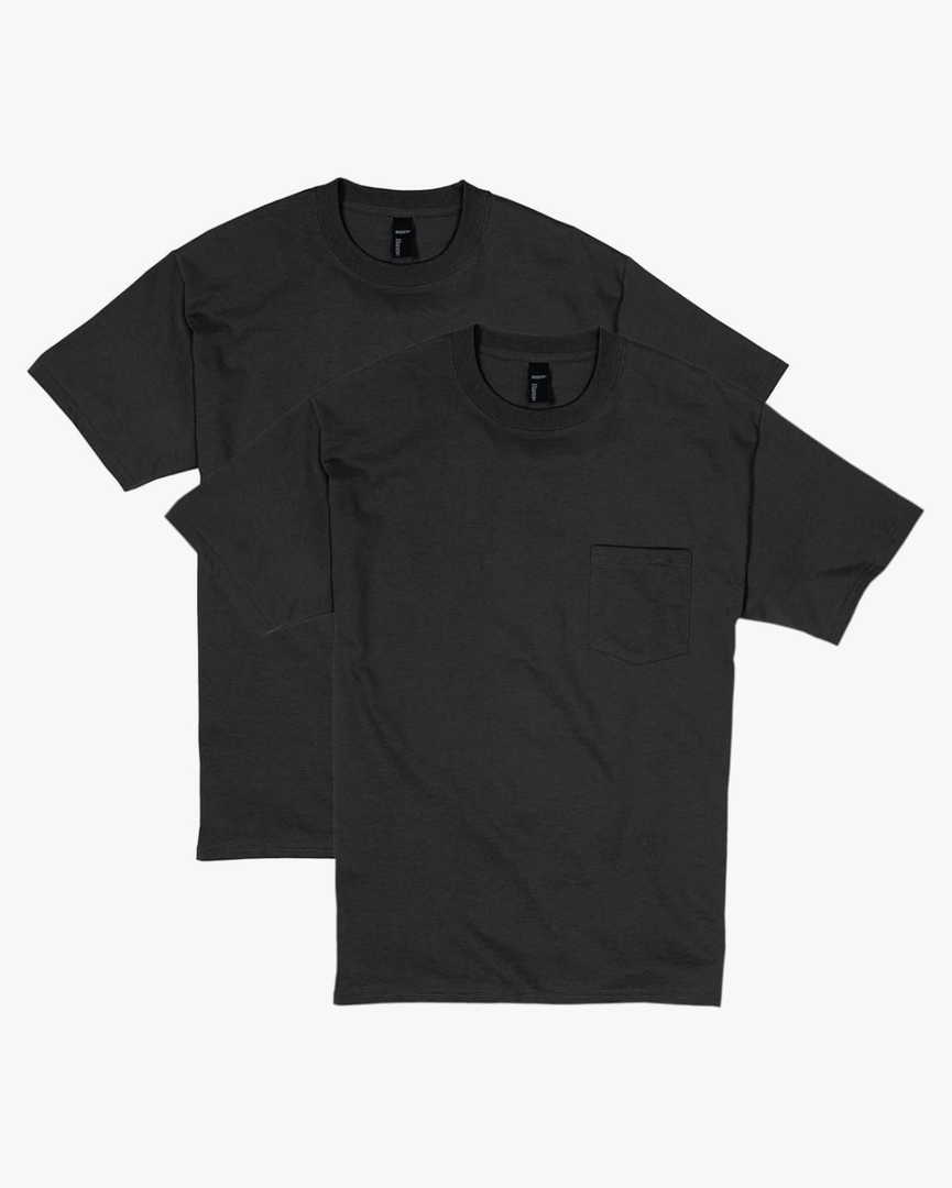 Hanes Men's Heavyweight Pocket T-Shirt, Beefy-T Full-Cut Cotton Pocket Tee for Men, Crewneck T-Shirt For Men,  2 Pack Black XL