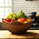 Mother's Day Handmade Large Wooden Bowl Mango Wood Decorative Bowl for Veggies, Fruits Wooden Serving Scalloped Bowl Modern Rustic Home Decorations Home Party Wedding Dcor 12 x 4.5 x 11 Inches