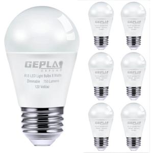 GEPLAD 6 Pack A15 Light Bulbs 60W Equivalent, 8W LED Refrigerator Bulbs, 3000K Soft White, 750 LM, E26 Medium Base, for Ceiling Fan, Wall sconces, Appliance Bulb
