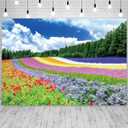 7x5ft Spring Scenery Backdrop Colorful Flowers Field Blooming Floral Forest Photography Background Nature Scenery Theme Decorations Room Decor Kids Adults Portraits Banner Photo Studio Props