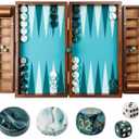 Pointworks 20 Inch Large Backgammon Sets for Adults, Green Backgammon Board, Solid Wood. Removable Accessory Tray, Premium 1.5 Inch Checkers & Dice Set, Backgammon Game Set, Backgammon Table