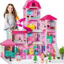 Dolls House for Girls Toys, 4 Stories 10 Rooms Dollshouse with 2 Princesses Slide Accessories, Playset for Toddler Playhouse Gift for for 3 4 5 6 7 8+ Year Old Girls Toys