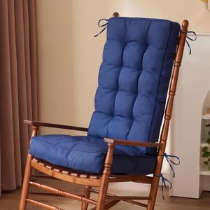 IPYNBAP Rocking Chair Cushion, Waterproof and Fade-Resistant Patio Chair Cushions, Tufted Chair Pads for Rocker Furniture, 18x18 Inch, Indoor/Outdoor Seat Cushions with Ties, Navy Blue