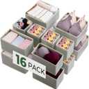 Kootek 16 Pack Drawer Organizer Clothes, Dresser Drawer Organizers for Clothing Fabric Foldable Closet Organizers and Storage Bins for Baby Clothes, Nursery, Underwear, Bras, Socks (Grey)