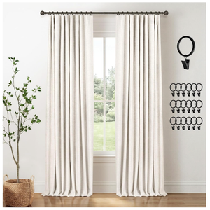 INOVADAY 100% Blackout Curtains for Bedroom, Black Out Curtains 84 Inch Long, Clip Rings Linen Blackout Drapes, Thermal Insulated Room Darkening for Living Room, 2 Panels  Beige,W50xL84