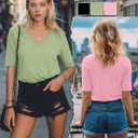 3 Pack Women's V Neck T Shirts Half Sleeve Summer Casual Tops Loose Straight Hem Basic Tees Trendy Outfits (XL)