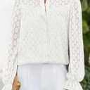 PRETTYGARDEN Lace Long Sleeve Shirts Casual Button Down Going Out Tops Hollow Out Eyelet Blouses 2026 Spring Fashion Clothing(White,Medium) 
