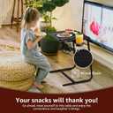 Adjustable TV Tray Black Dinner - Folding Trays for Eating On Couch Wooden Tables Mate Stand Foldable Desk with Cup Holder Portable, 20.5" x 15.5" x 22.3"-29"