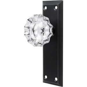 2 Pack Matte Black Single Sided Crystal Dummy Door Knobs Interior, Vintage Glass Dummy Door Knobs with Long Plate