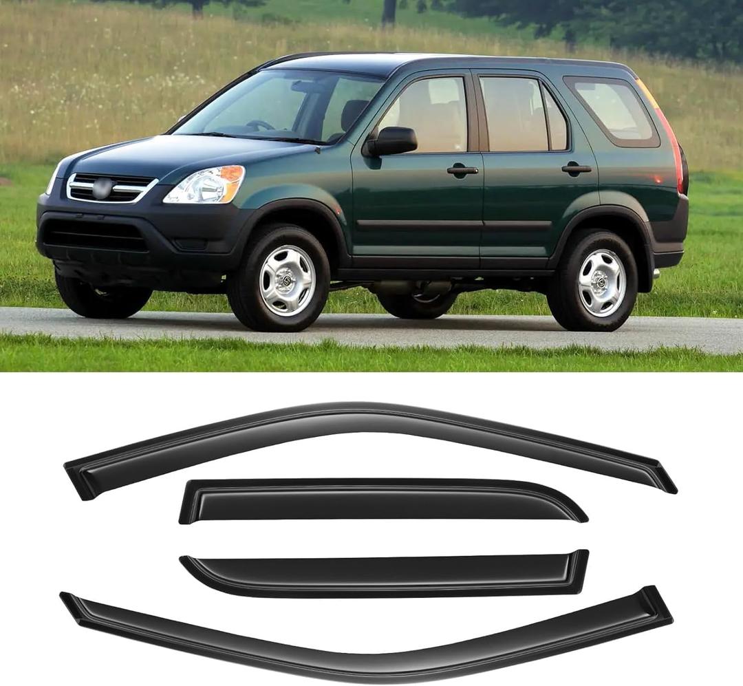 Rain Guards for 2002-2006 Honda CR-V CRV, Out-Channel Window Visor Shields Vent Deflector Shade Wind Dark Smoke 2003 2004 2005 02 03 04 05 06, Tape-On Outside-Mount, 4PCS