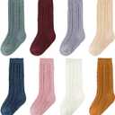 Zumou Knee High Socks 8 Pairs Girls Cable Knit Cotton Stockings Assorted Pack, One Size 