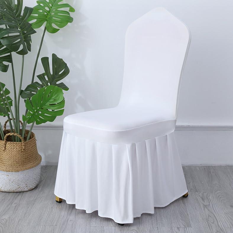50pcs Pleated Skirt Spandex White Chair Cover Hotel Banquet Party Events Wedding Decoration Seat Protector Slip Covers