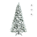 7ft Snow Flocked Hinged Christmas Tree w/Berries & Poinsettia Flowers