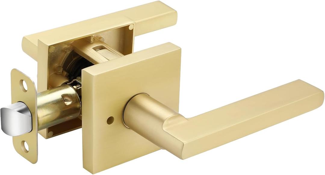 Haidms Gold Door Handle Interior, Zinc Alloy Brushed Gold Privacy Interior Door Handle for Bathroom, Modern Bedroom Lever Doorhandle (1 Pack)