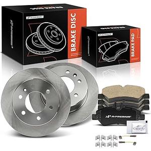 Premium 6-PC 11.73 inch (298mm) Rear Solid Disc Brake Rotors + Ceramic Pads Kit Compatible with Select Mercedes-Benz, Dodge and Freightliner Models -
