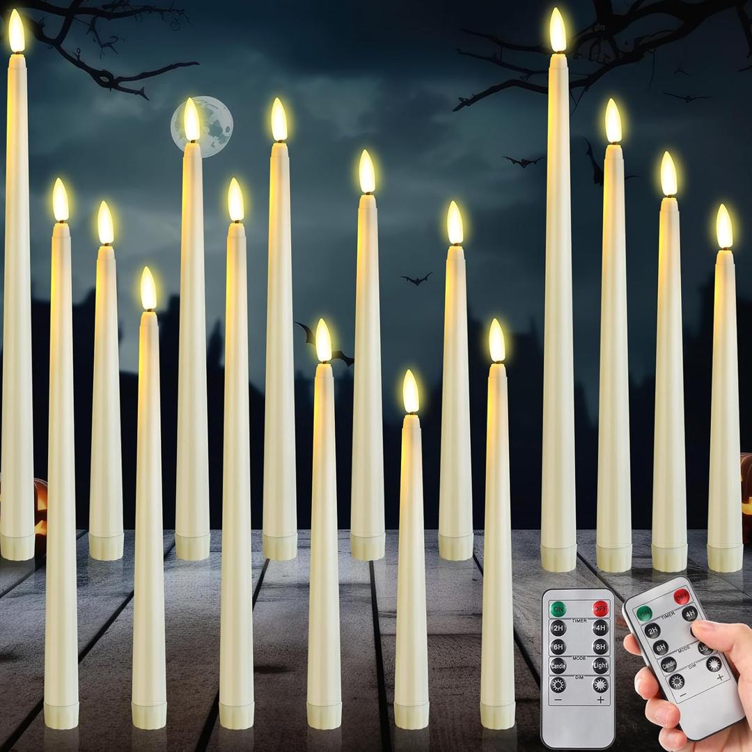 16 Pcs Flameless Taper Candles with Remote Timer Halloween Gothic Candles Decor 8.5" 9.6" 10.8" 12.8" LED Battery Operated Flameless Flickering Candlesticks for Halloween Wedding(Ivory) 16 Pcs Flameless Taper Candles with Remote Timer Halloween Gothic Candles Decor 8.5" 9.6" 10.8" 12.8" LED Battery Operated Flameless Flickering Candlesticks for Halloween Wedding(Ivory)