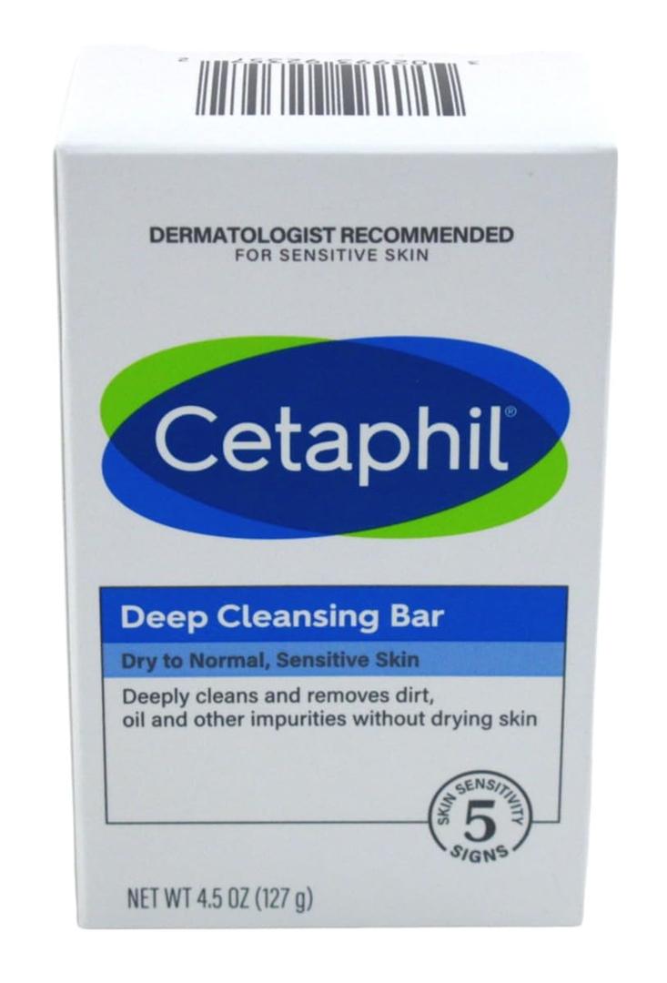 Cetaphil Bar Soap, Deep Cleansing Face and Body Bar, Pack of 6, For Dry to Normal, Sensitive Skin, Soap Free, Hypoallergenic, Paraben Free, Fragrance Free, Removes Makeup, Dirt and Oil (4.5 Ounce (Pack of 6))
