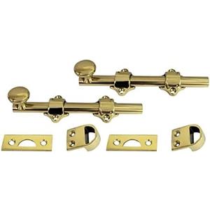 QCAA Solid Brass Dutch Door Bolt, 6", Polished Brass, 2 Pack, Made in Taiwan