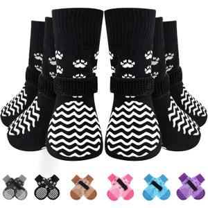 EXPAWLORER 6Pcs Anti Slip Dog Socks to Prevent Licking Paws, Dog Shoes for Hot Pavement, Double Sides Dog Boots & Paw Protectors Booties for Hardwood Floors with Grippers Small Medium Large Senior Dog (Black)