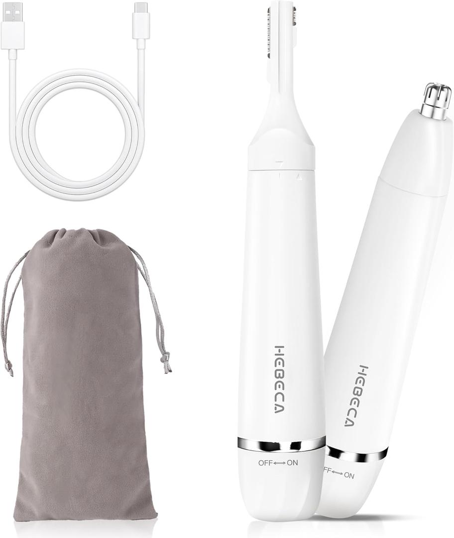 Nose Hair Trimmer for Women Men - Electric Ear and Nose Hair Trimmer - 2 in 1 Facial Hair Remover Portable for Painless Face Eyebrow Trimmering Waterproof (Pearl White 2in1)