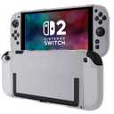 MOROCK Protective Case for Nintendo Switch 2 2025, Ergomomic Grip Hard PC Translucent Frosted Back Shell Cover with Silicone Handle, Shock-Absorption and Anti-Scratch, White (Clear)
